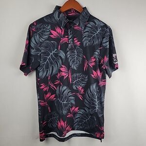 Oahu Golf Association OGA Sunday Crew Polo Shirt Mens Small Neon Floral Hawaiian